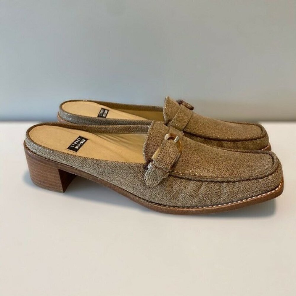 Stuart Weitzman Mule Shoes Beige Snakeskin 8 Narrow